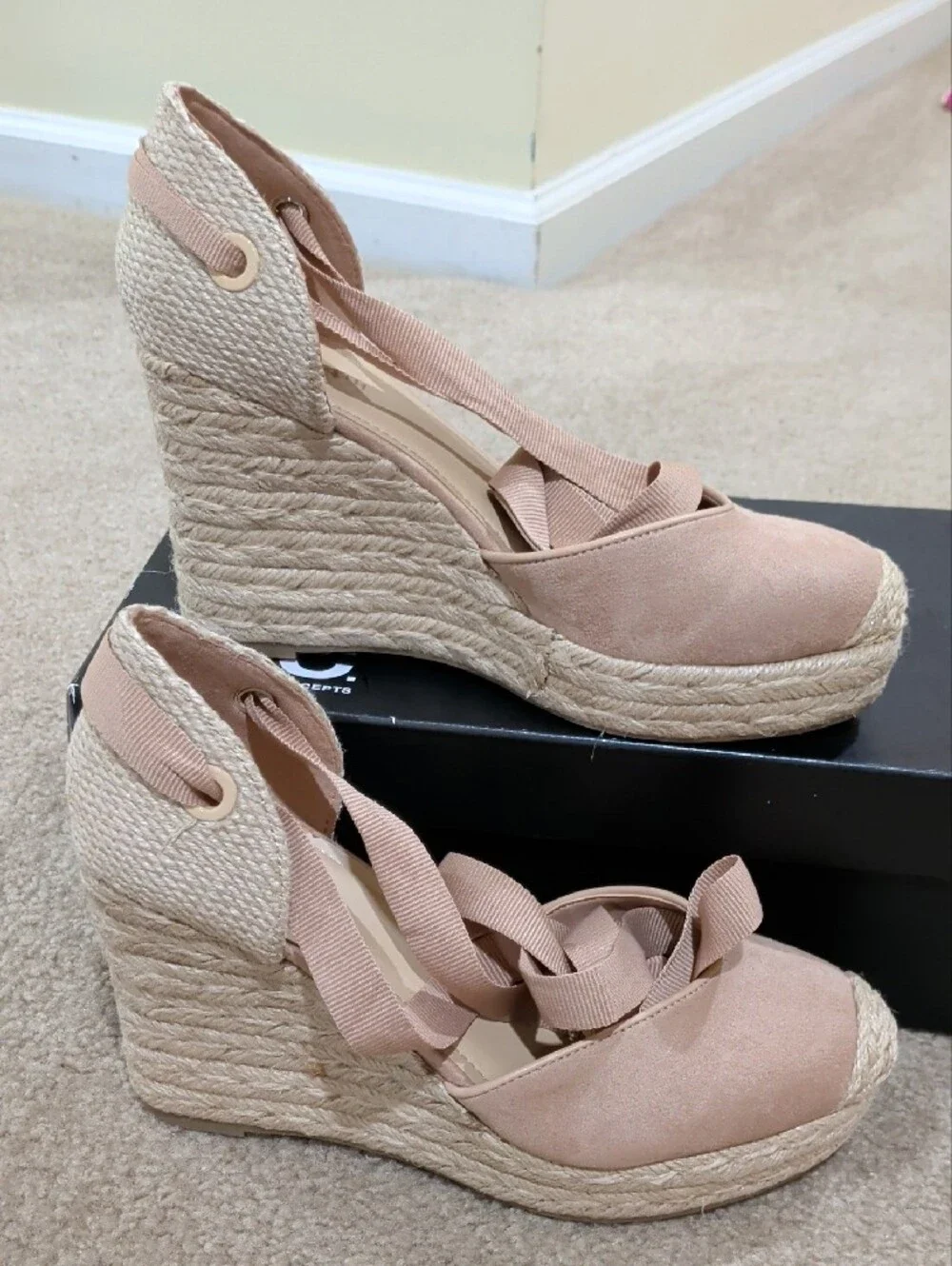 ON 34TH Blush Pink Espadrille Wedge with Ankle Tie NEW Size 7.5